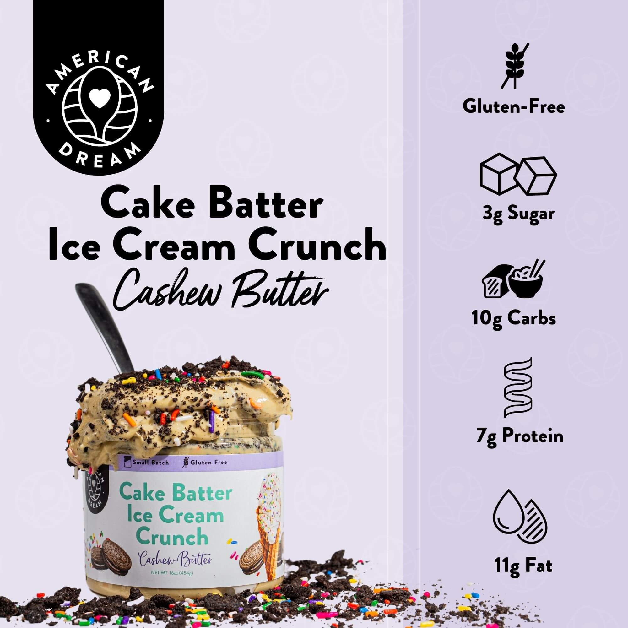 Gluten-Free Cake Batter Ice Cream Crunch Cashew Butter